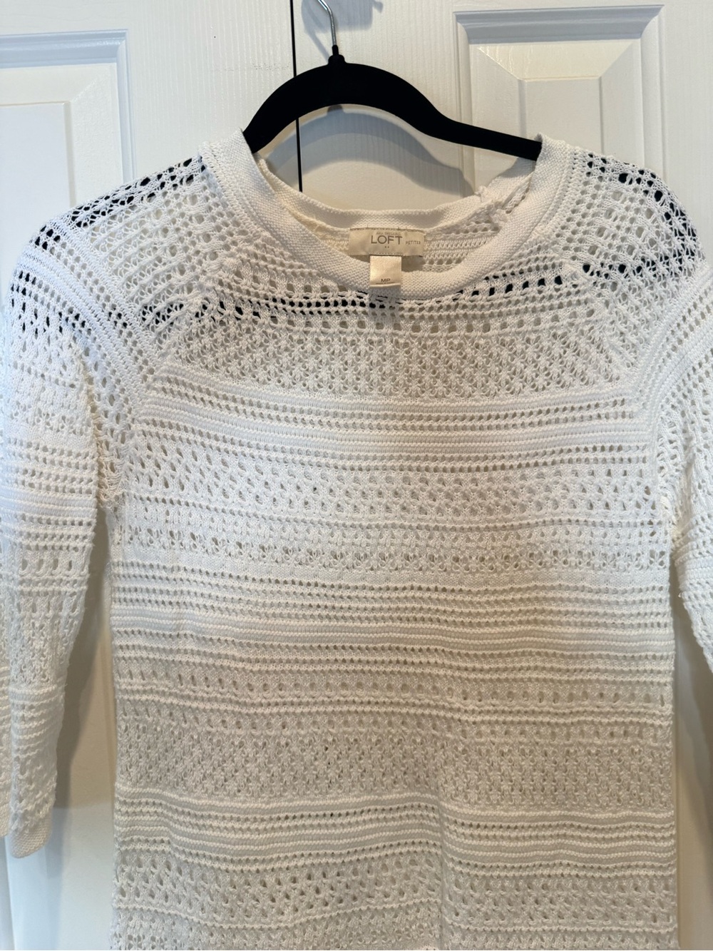 LOFT White Openwork Crochet Pullover - Picture 4 of 5